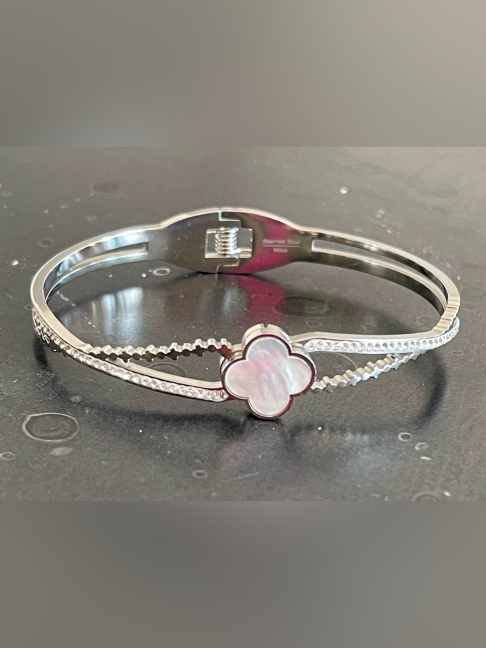 Mother-of-pearl Bangle Bracelet - stainless steel